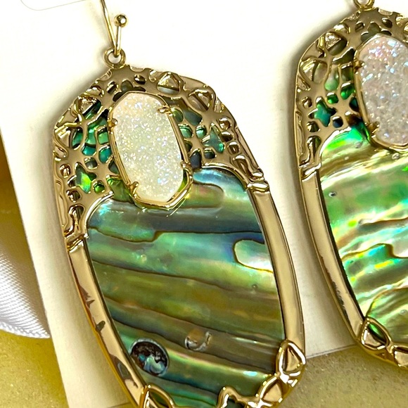 NWOT Rare & Retired Kendra Scott Deva Earrings Abalone Iridescent Drusy Yellow G - Picture 9 of 17